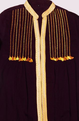 Dark Purple With Yellow Hand Embroidered Short Kurta - Image 2