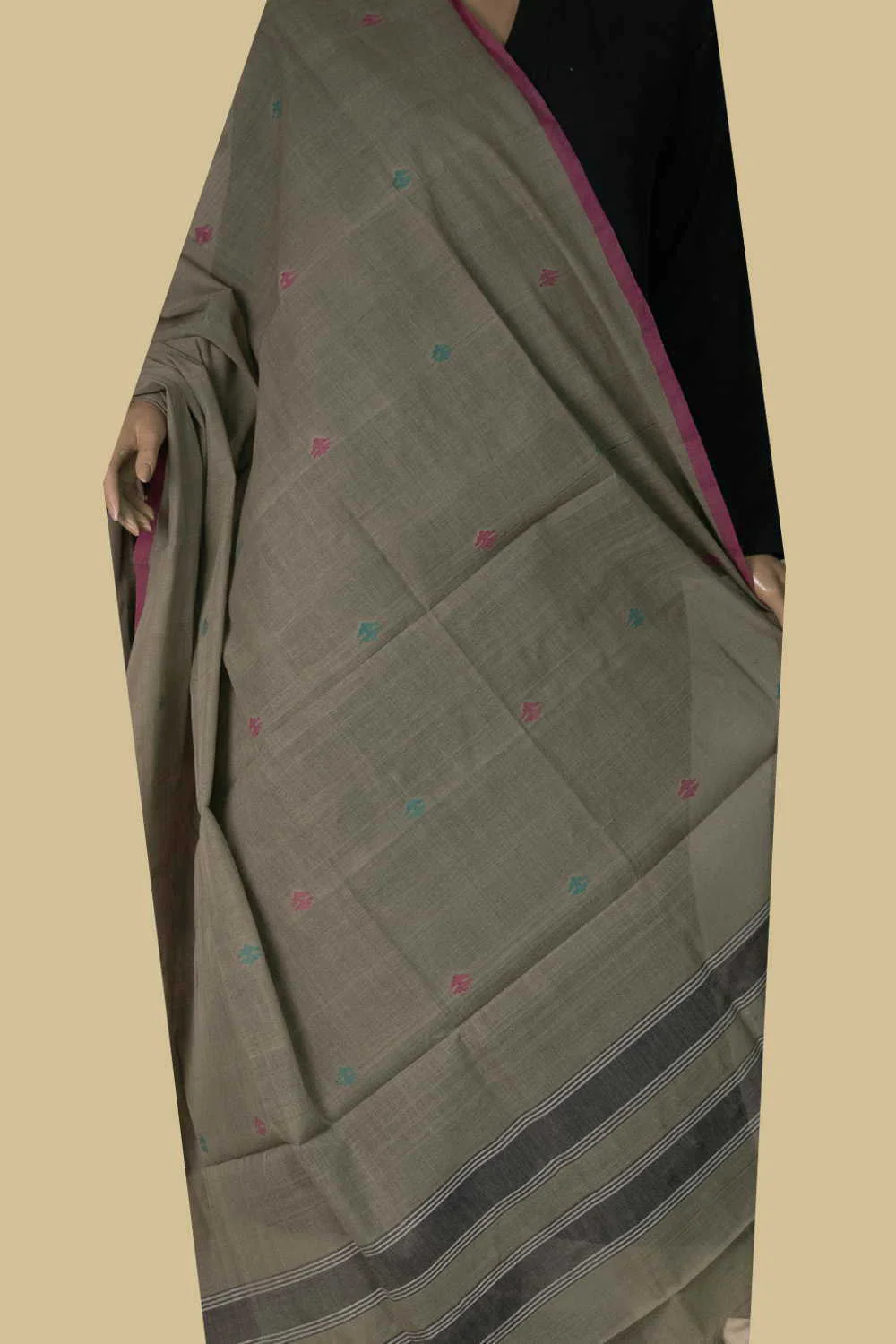 Grey with Buttas Handspun Cotton Dupatta