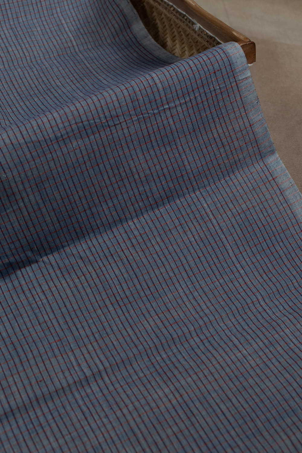 Blue with Checks Handspun Cotton Fabric
