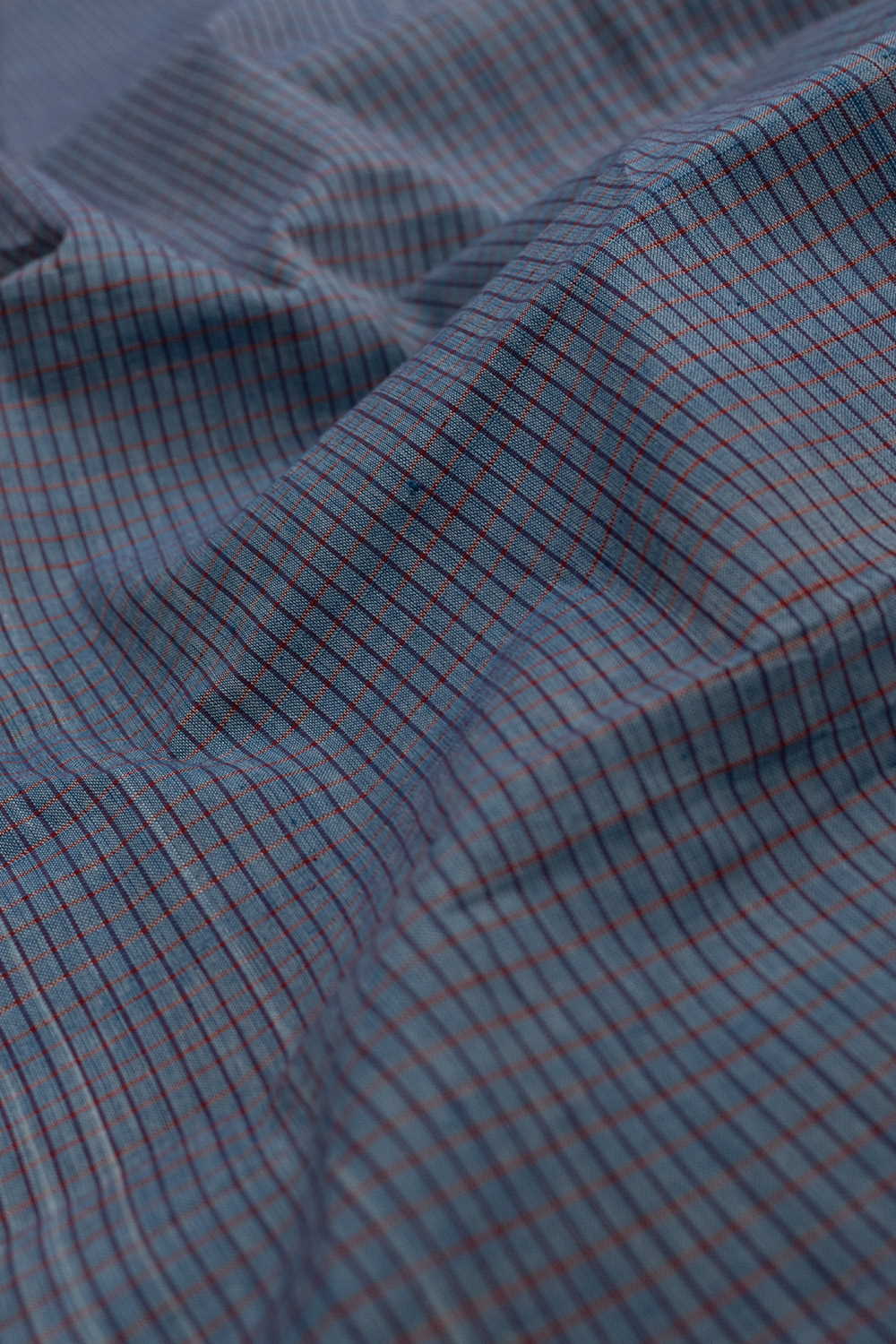 Blue with Checks Handspun Cotton Fabric - Image 2
