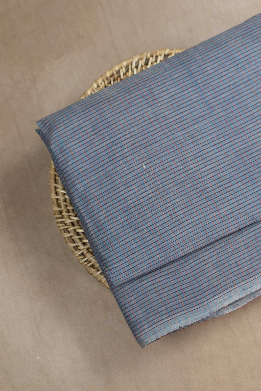 Blue with Checks Handspun Cotton Fabric - Image 3