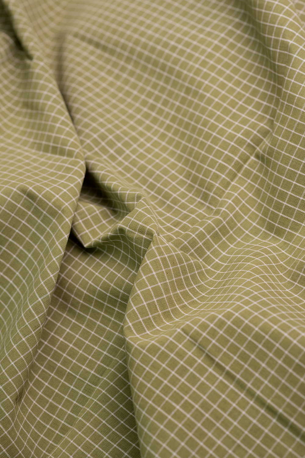 Cream Checks - Green Handspun Cotton Fabric - Image 3