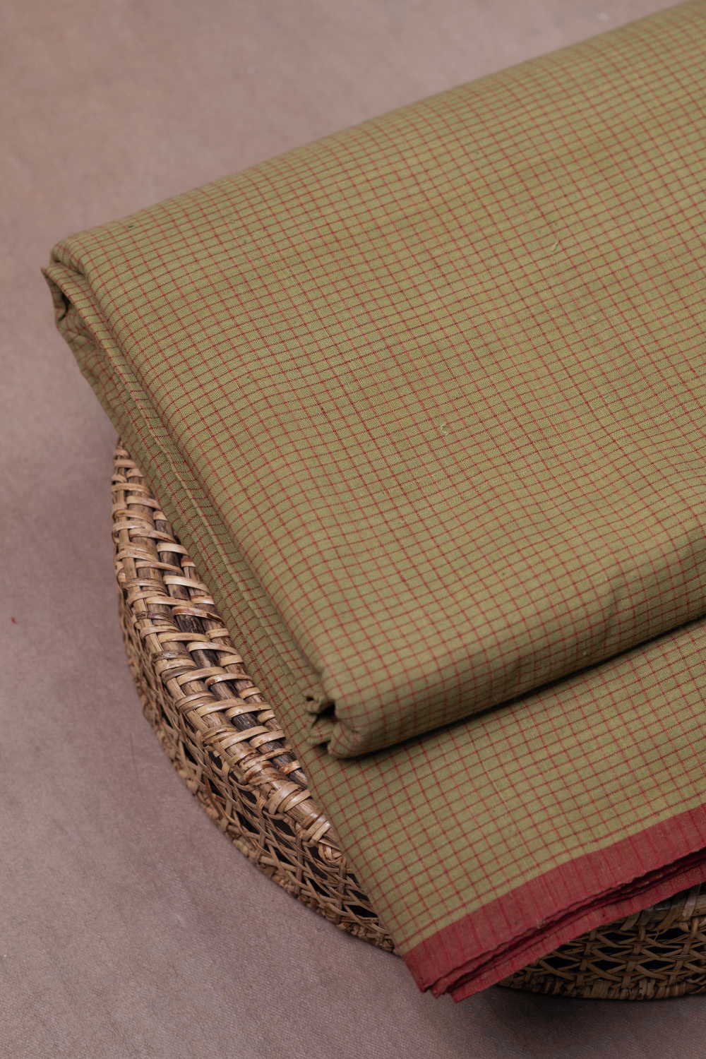 Mini Checks - Green Handspun Cotton Fabric - Image 2