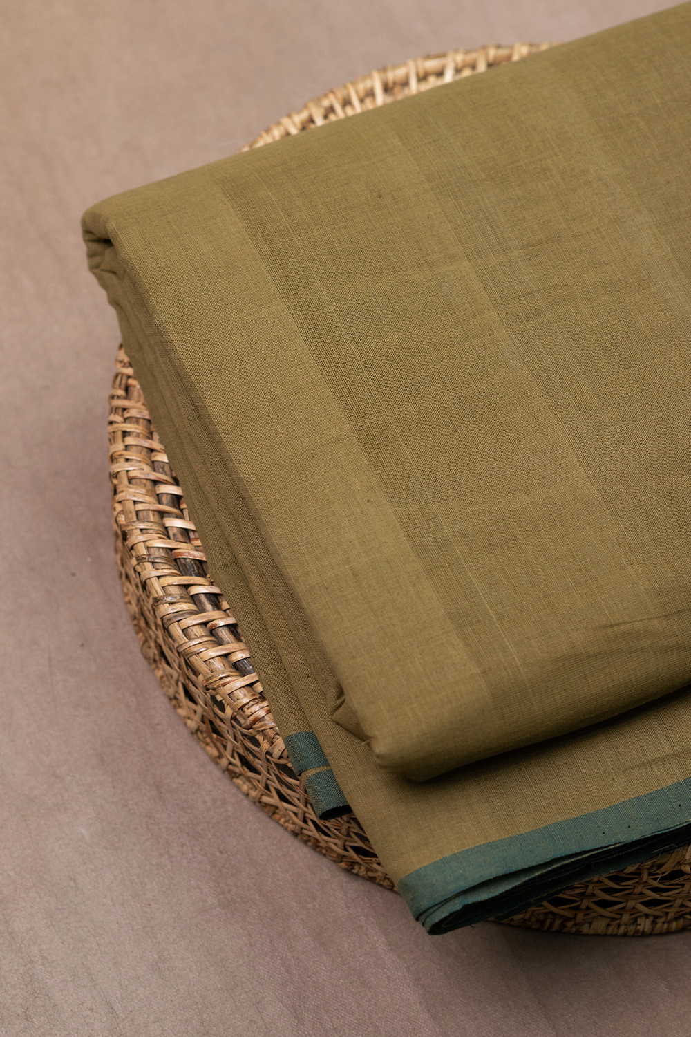Olive Green Handspun Cotton Fabric - Image 3