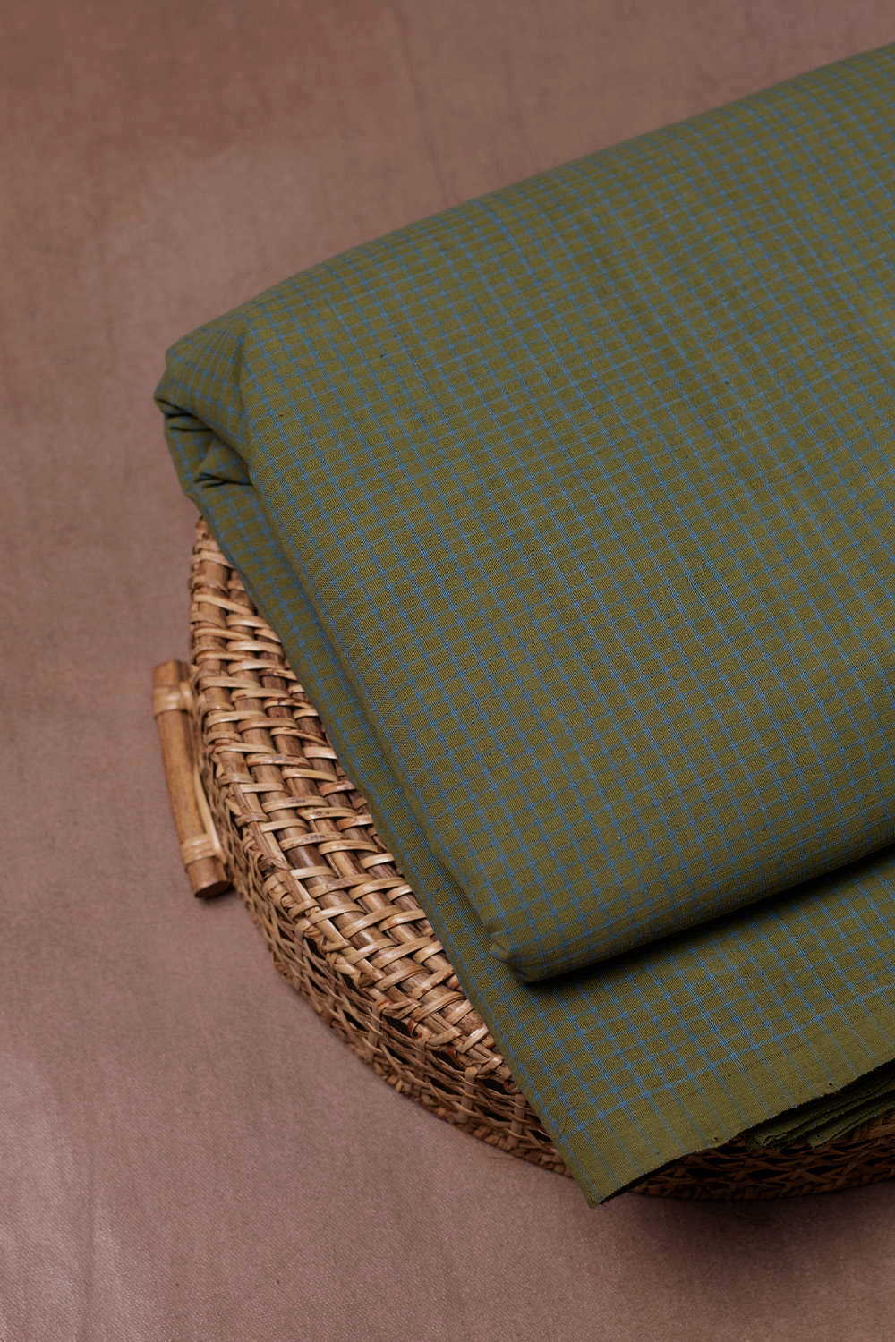 Checkered on Green Handspun Cotton Fabric