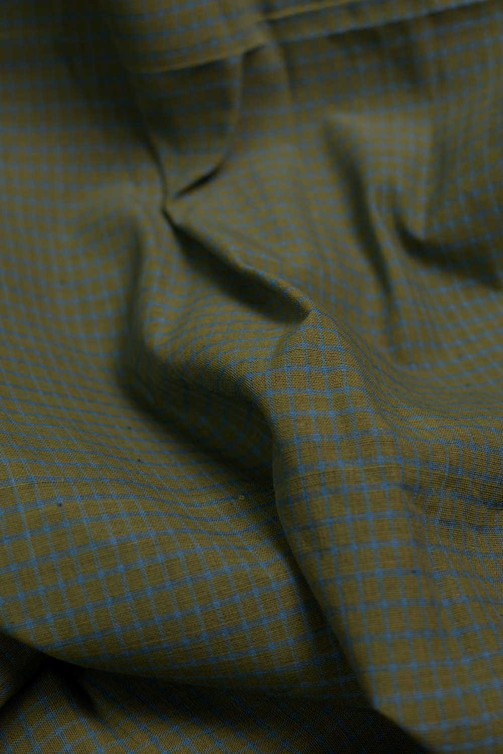 Checkered on Green Handspun Cotton Fabric - Image 3
