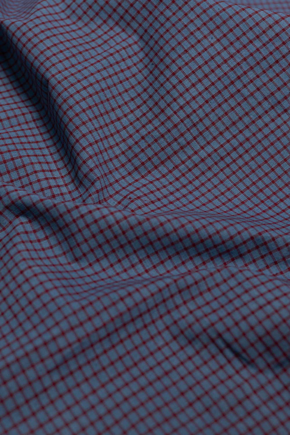 Blue with Maroon Checks Handspun Cotton Fabric - Image 2