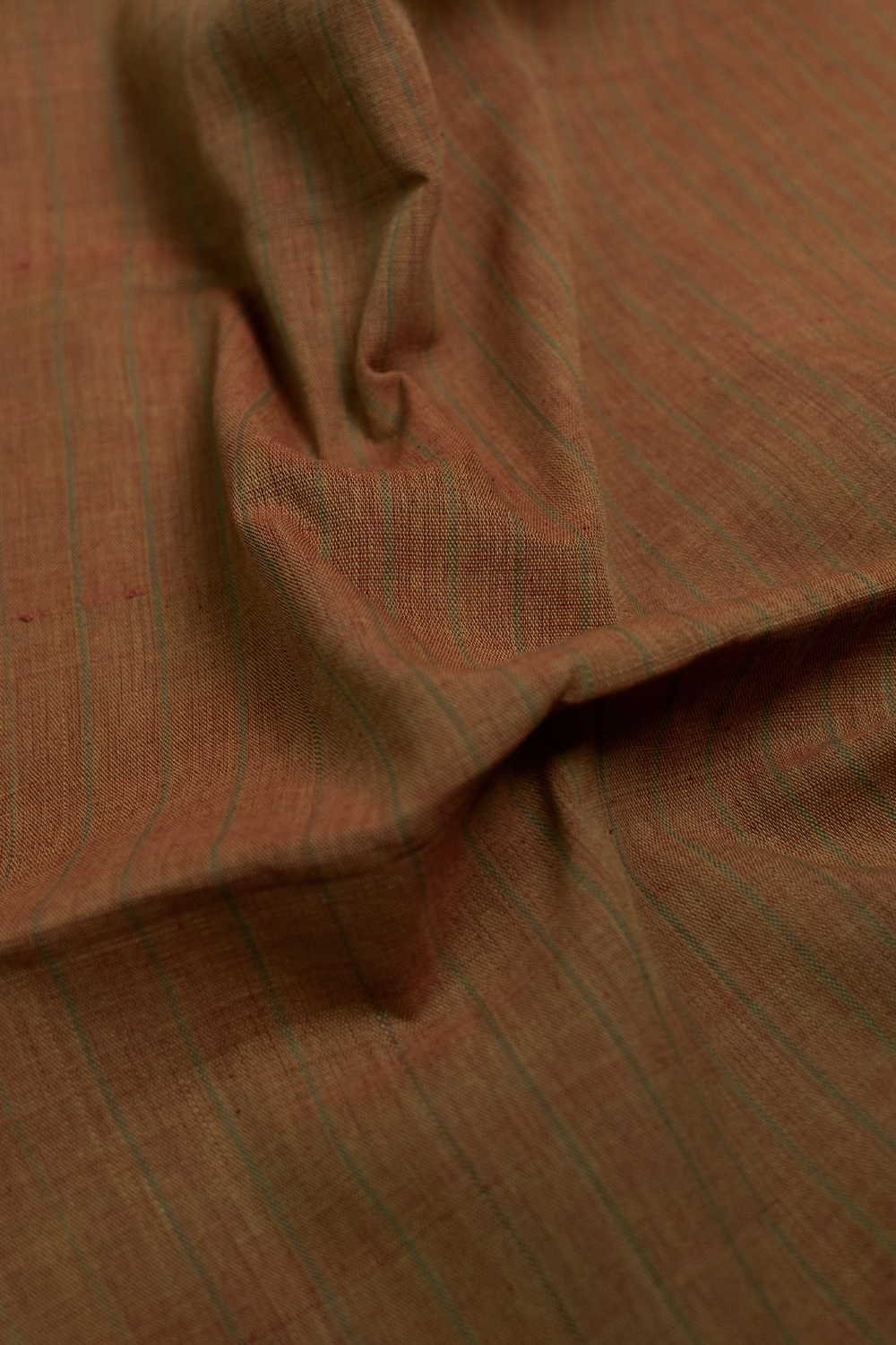 Warm Rust Orange with Stripe Handspun Cotton Fabric - Image 2