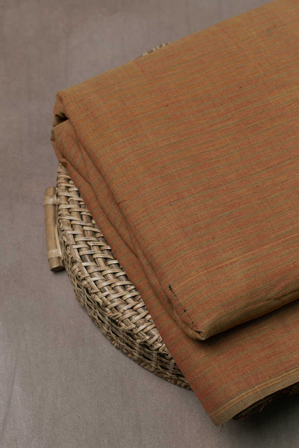 Warm Rust Orange with Stripe Handspun Cotton Fabric - Image 3