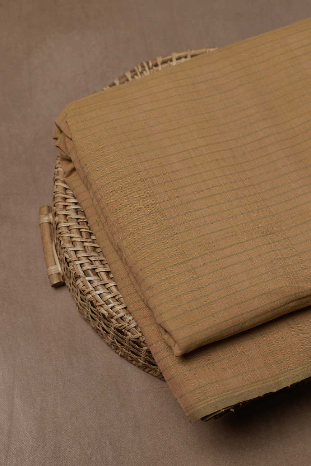 Faint Green Stripes Handspun Cotton Fabric - Image 2