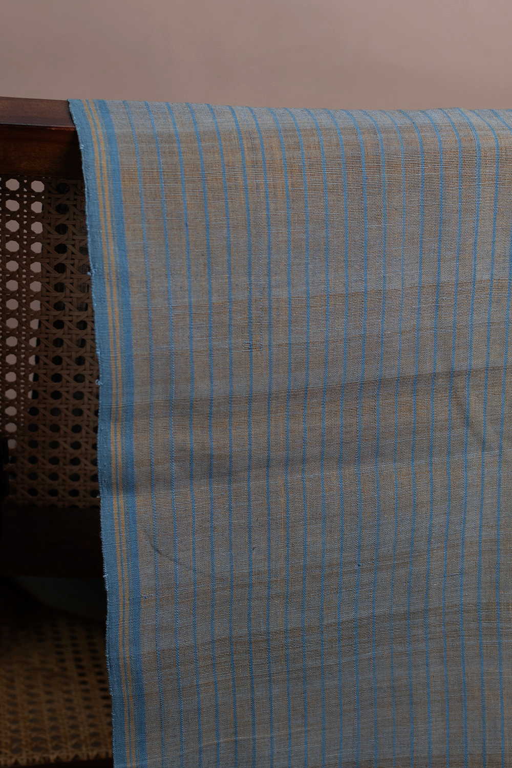 Dusty Grey with blue Lines Handspun Cotton Fabric