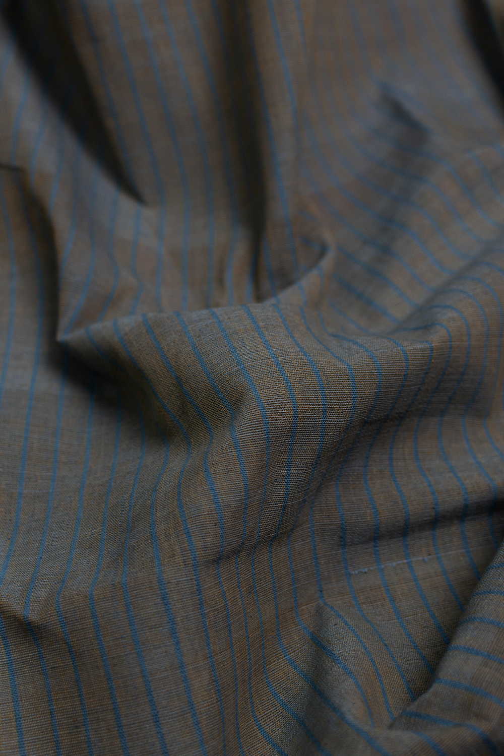 Dusty Grey with blue Lines Handspun Cotton Fabric - Image 2