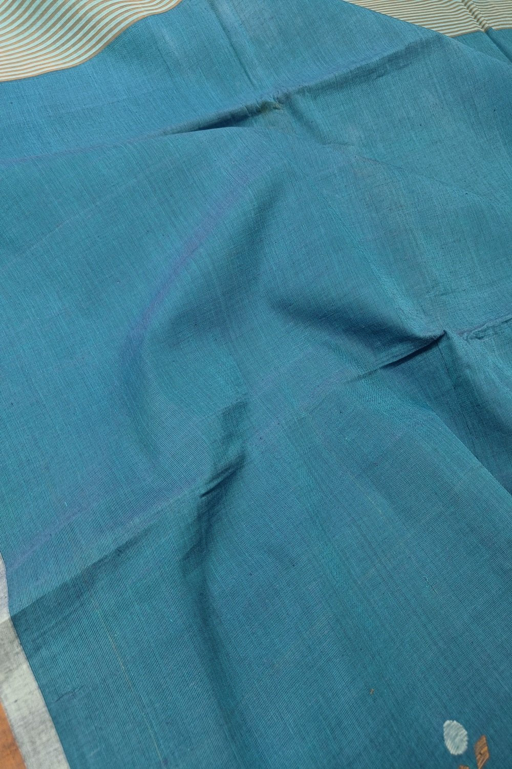 Cerulean Blue Handspun Handwoven Saree - Image 3