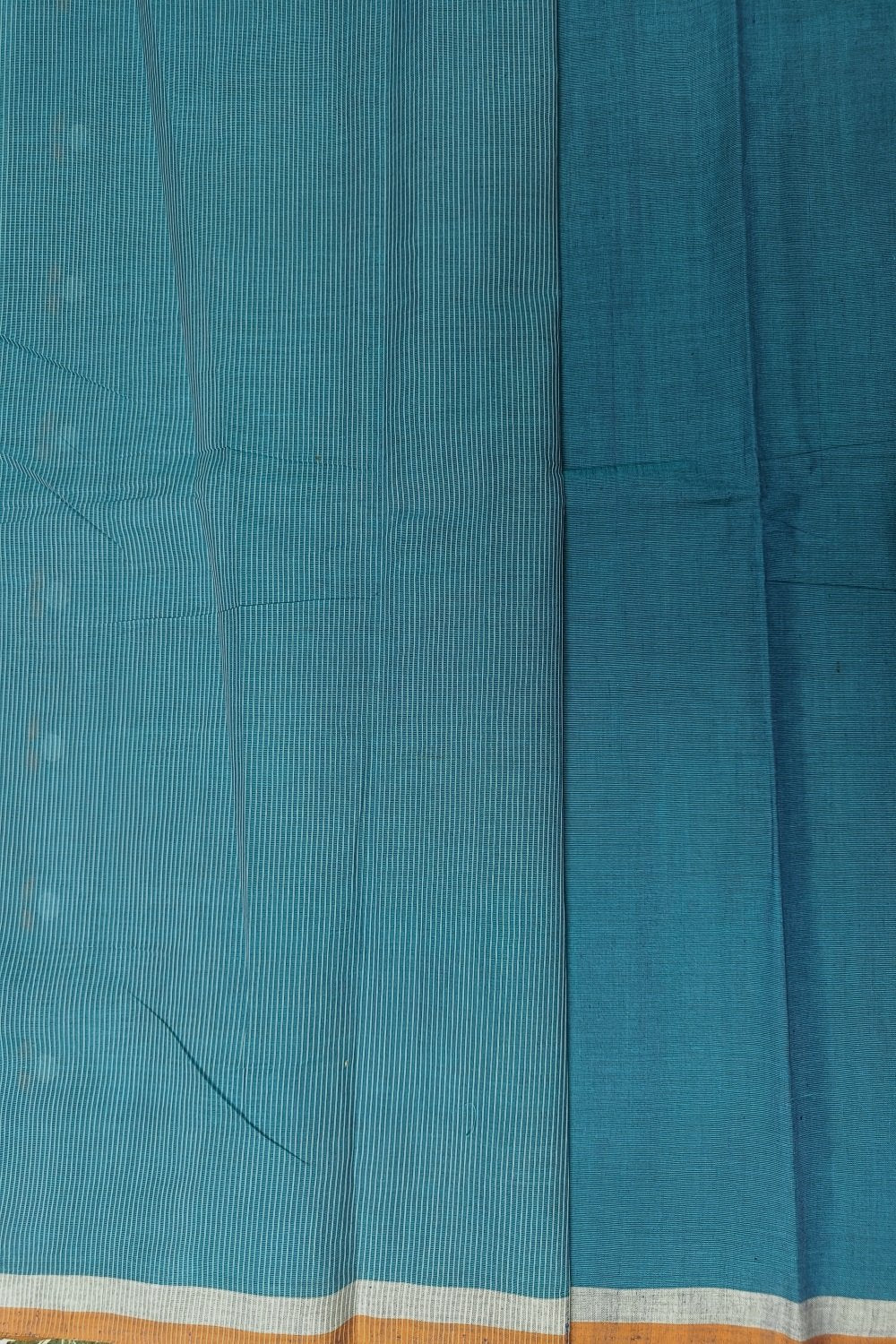 Cerulean Blue Handspun Handwoven Saree - Image 4