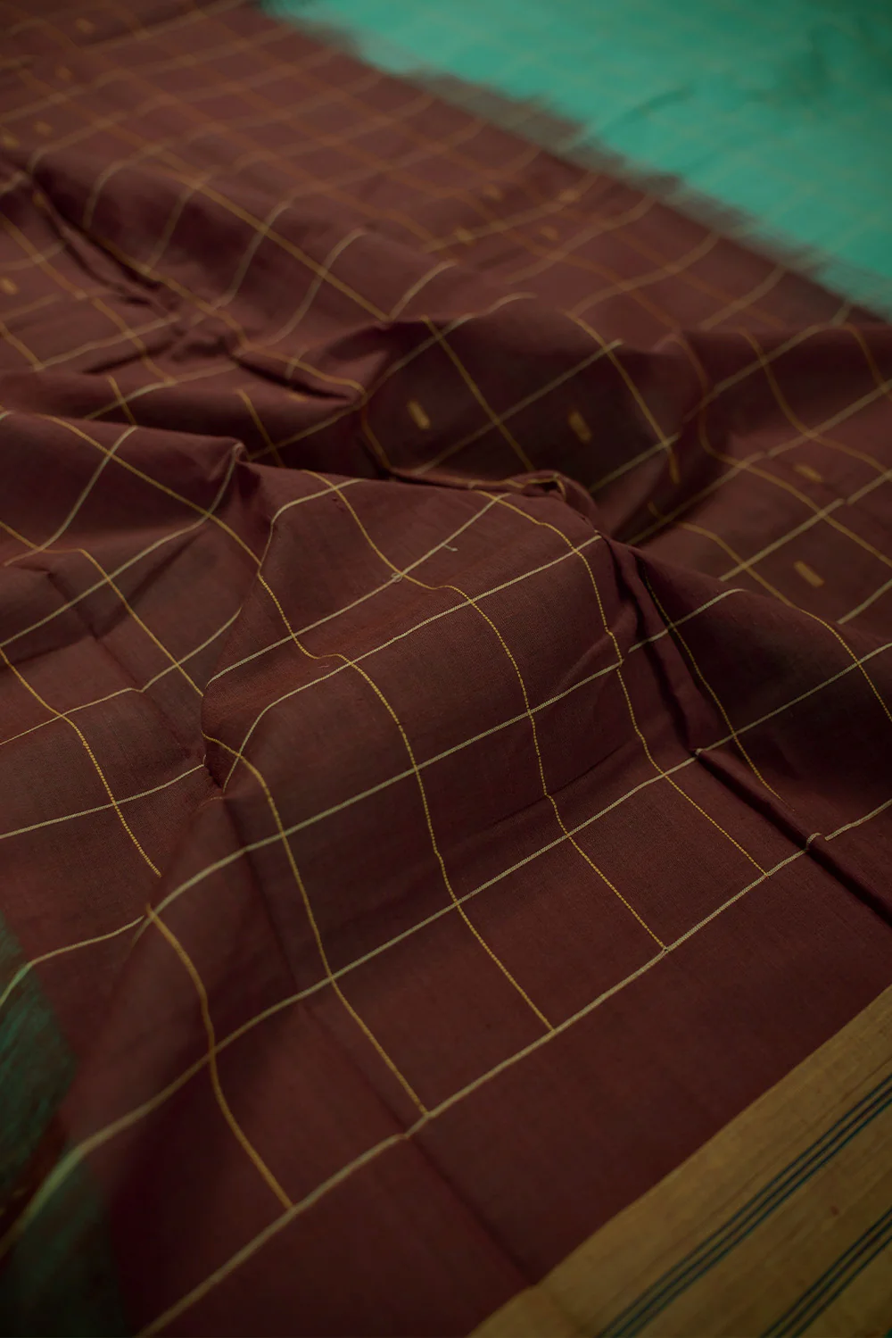 Turquoise Handspun Handwoven Saree - Image 3