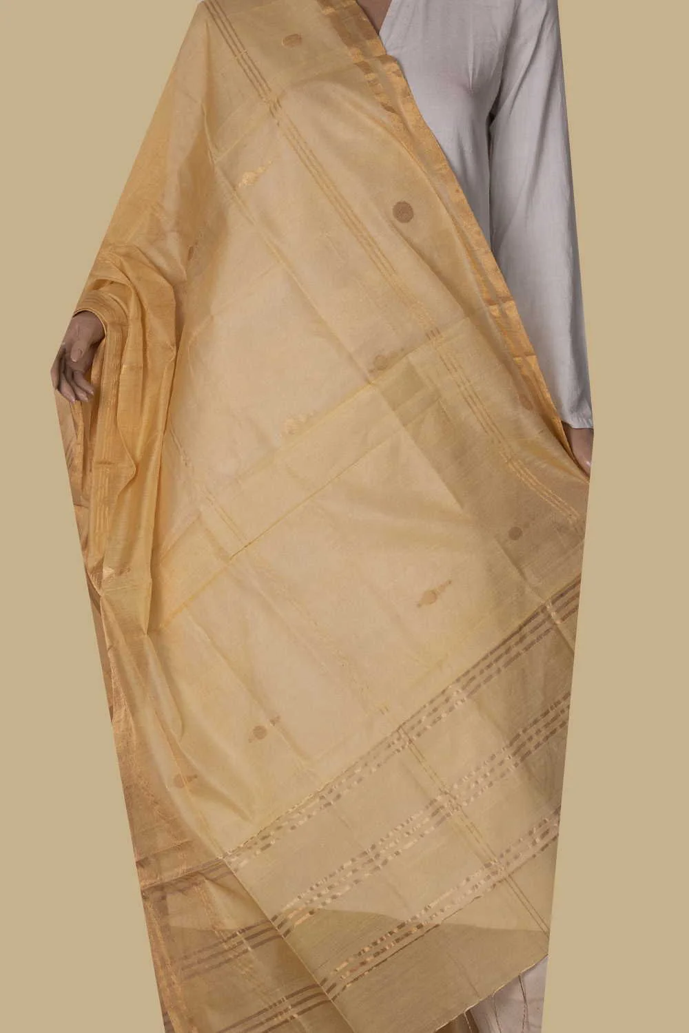 Shimmer - Yellow Tissue Chanderi Dupatta - Image 2
