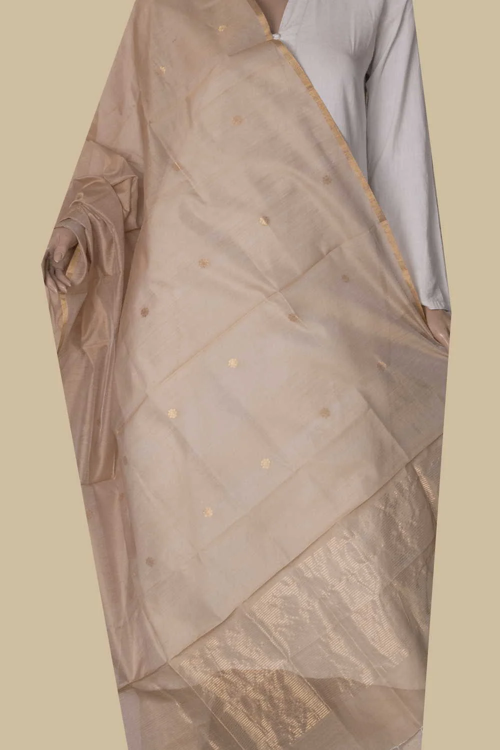 Light Beige Chanderi Silk Cotton Dupatta - Image 2