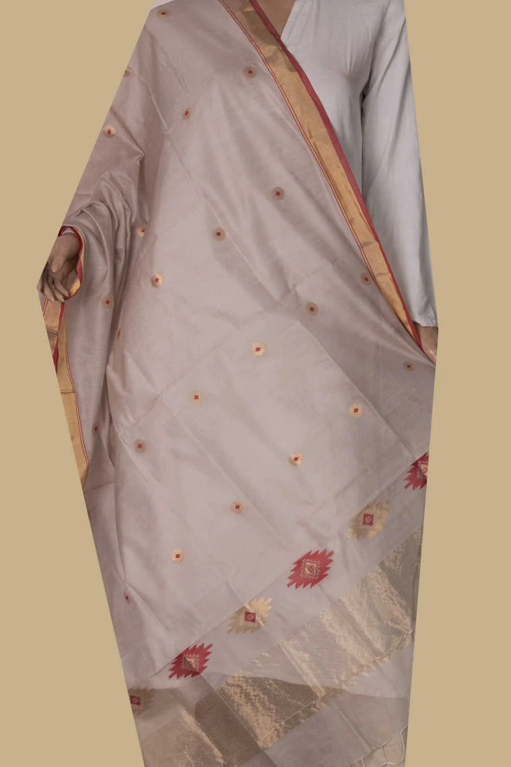 Gold Zari Border Chanderi Silk Cotton Dupatta - Image 2