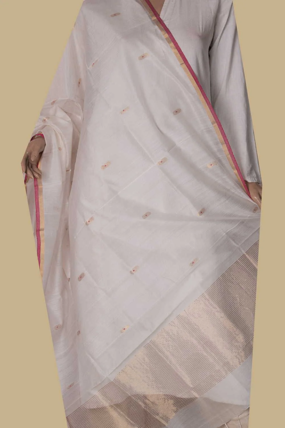 Snow Cream Chanderi Silk Cotton Dupatta - Image 2