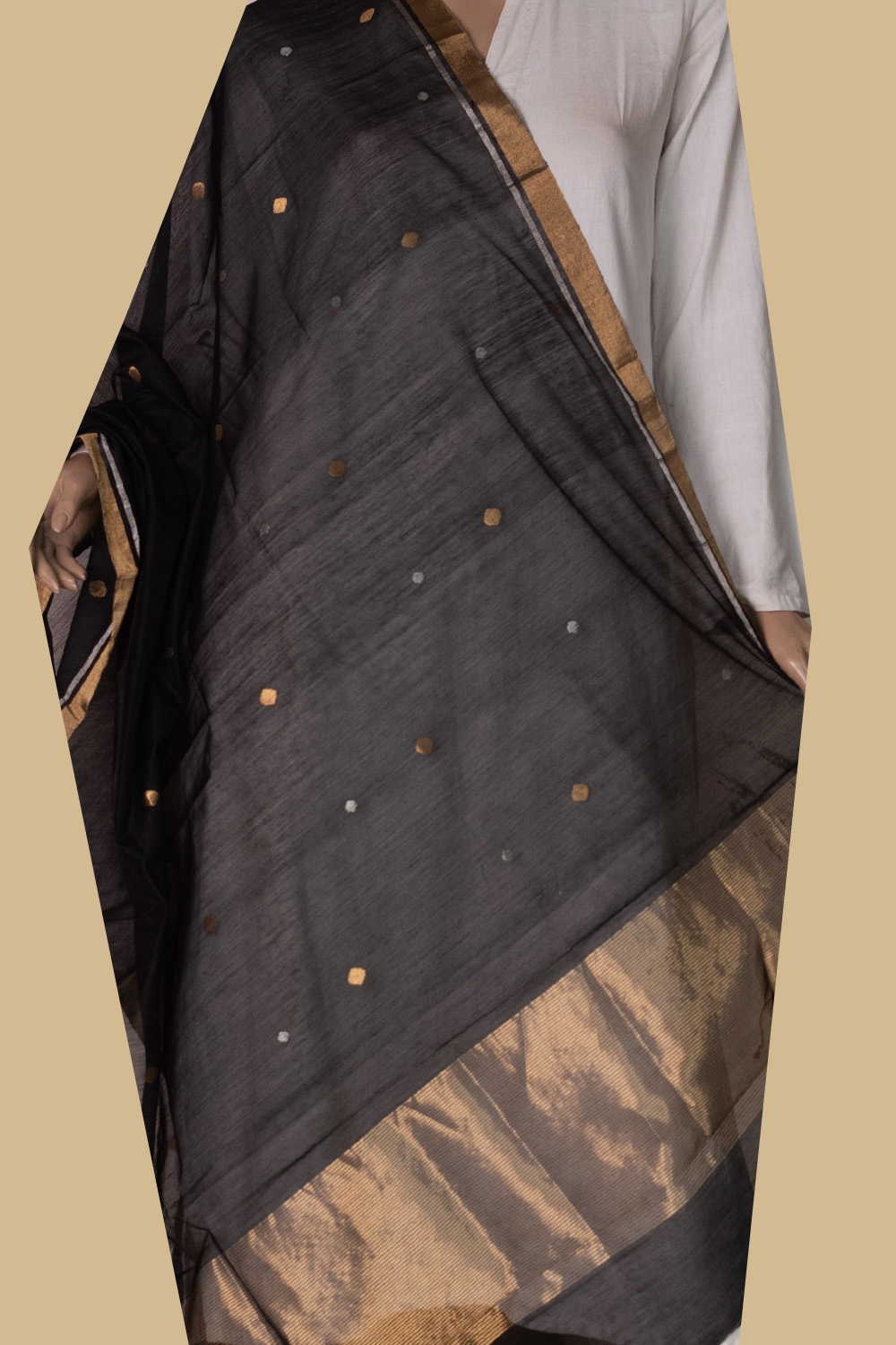 Pitch Black Chanderi Silk Cotton Dupatta - Image 2