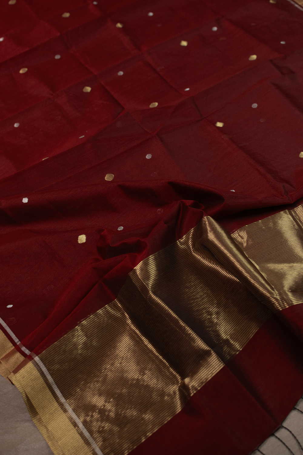 Deep Maroon Chanderi Silk Cotton Dupatta - Image 4