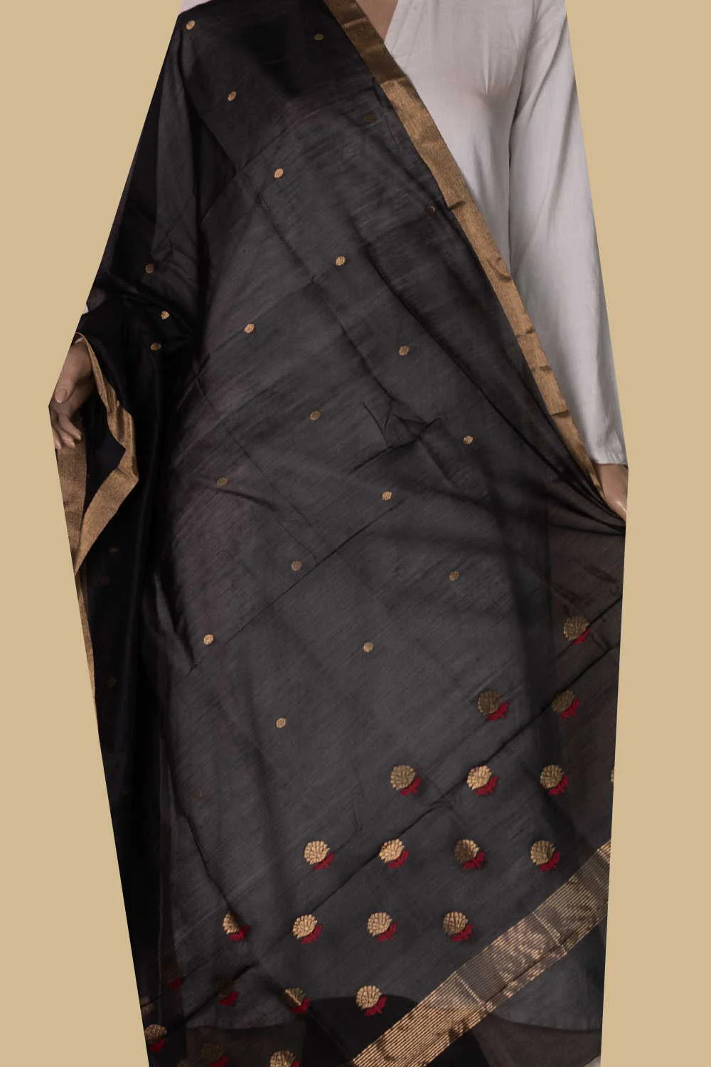 Zari Butti on Black Chanderi Silk Cotton Dupatta
