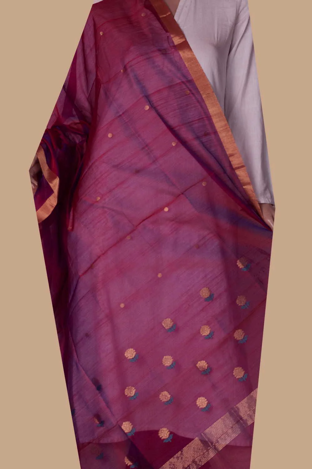 Dual Shaded Purple Chanderi Silk Cotton Dupatta - Image 2