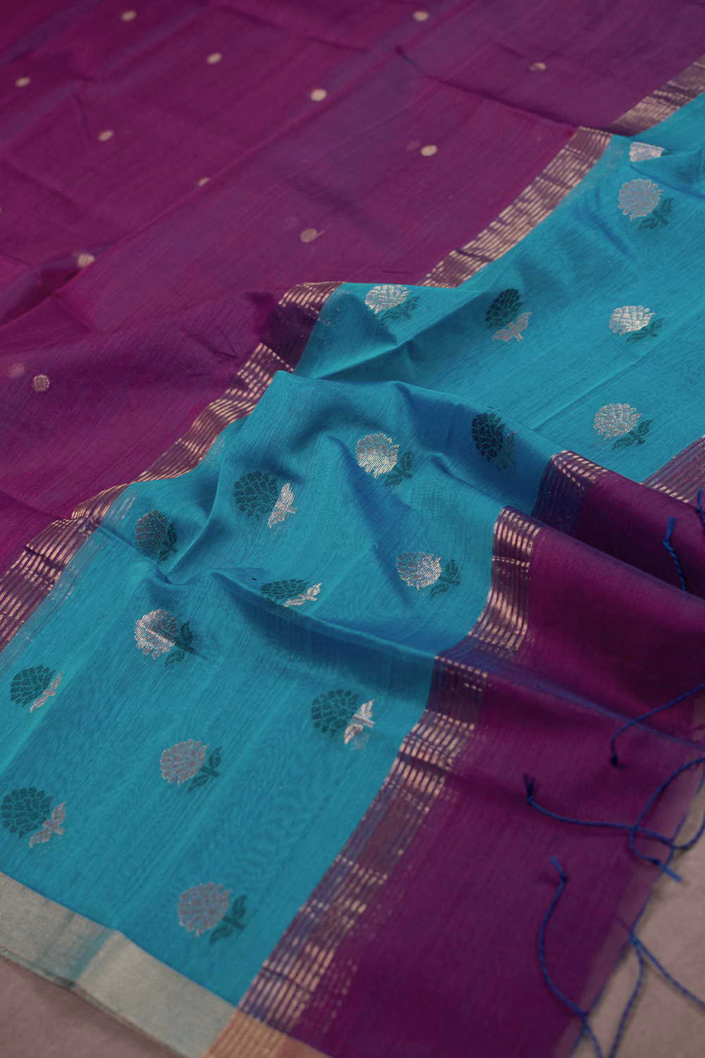Dark Pink with Blue Chanderi Silk Cotton Dupatta - Image 4