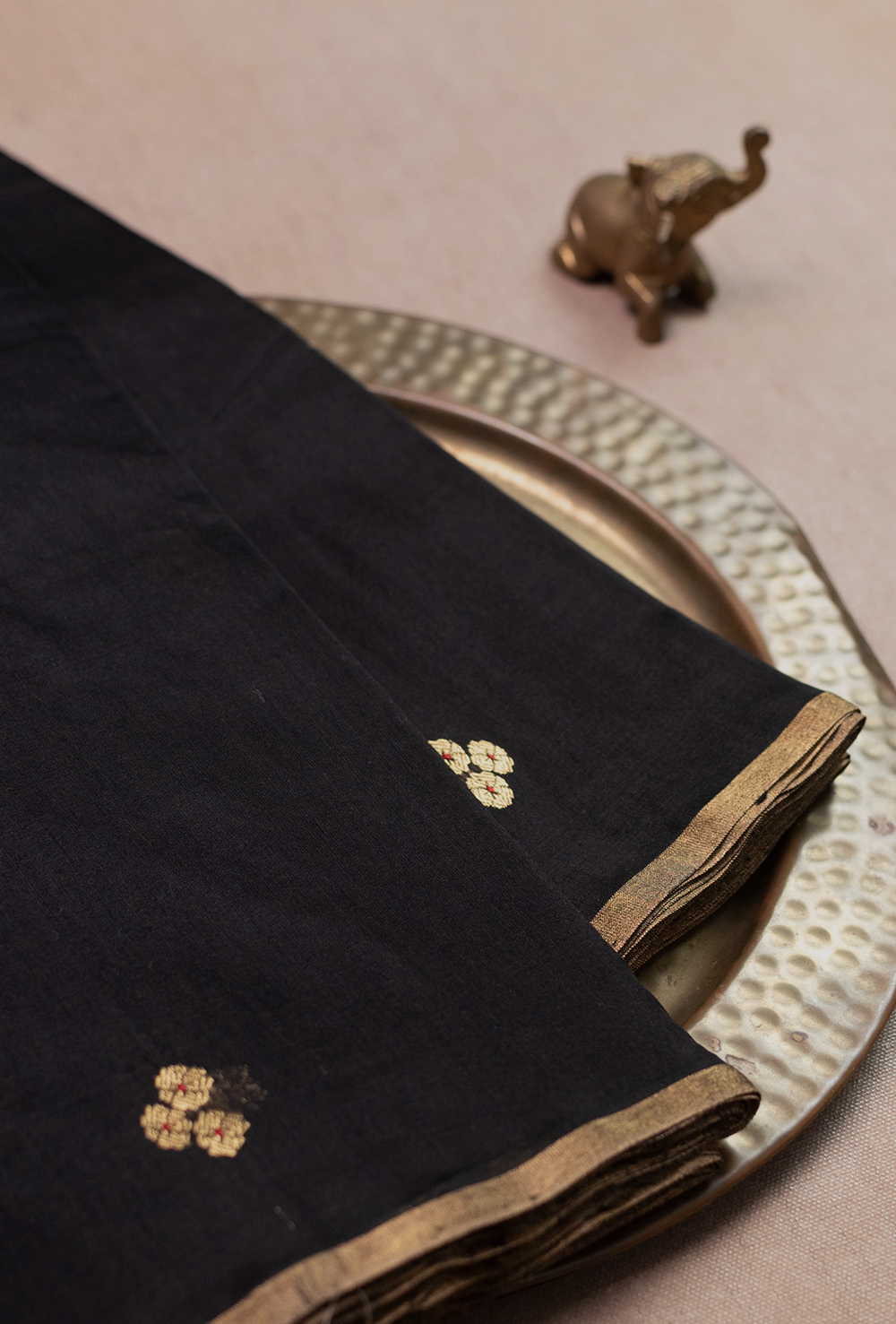 Black with Zari Butti Chanderi Silk Cotton Fabric - Image 2
