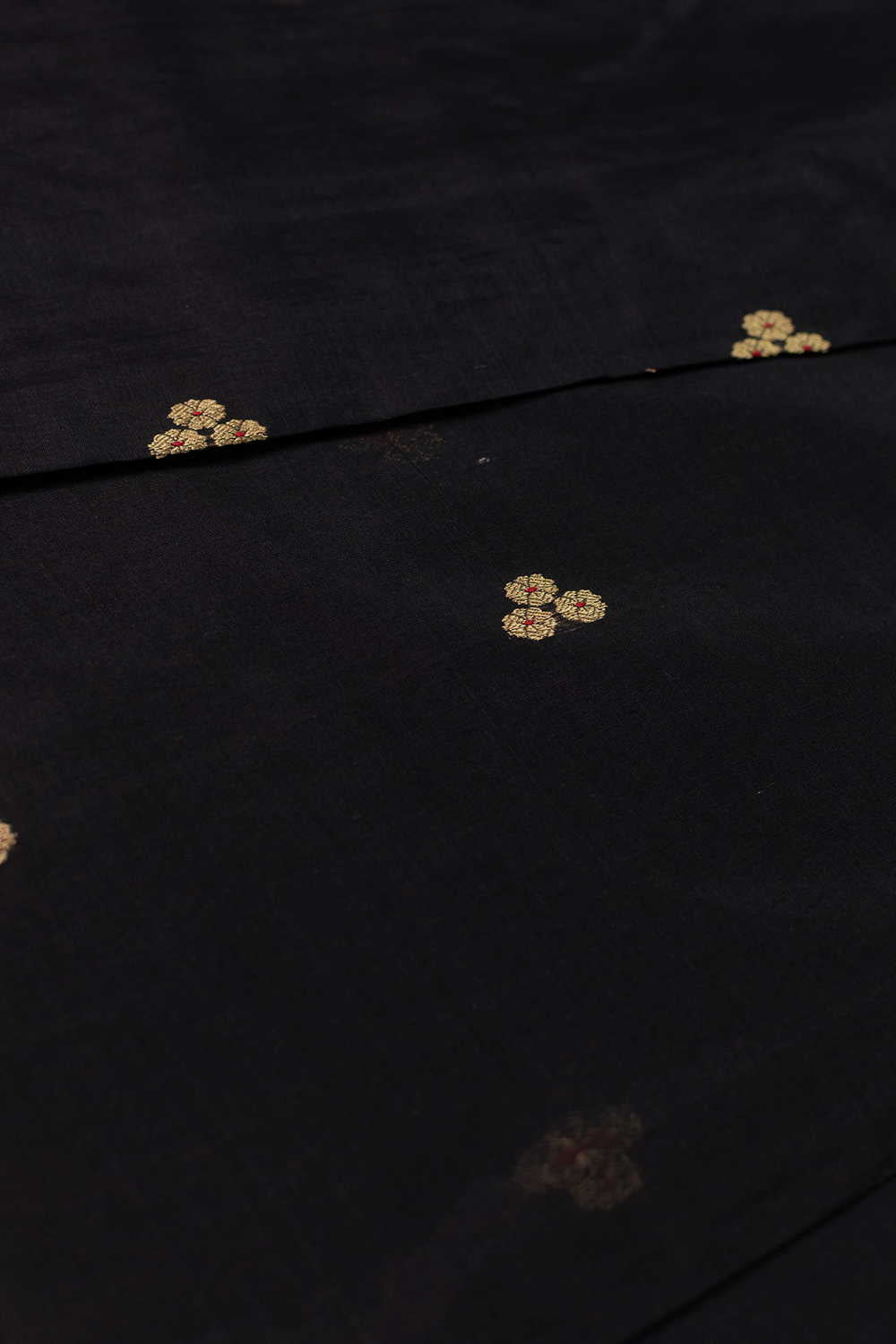 Black with Zari Butti Chanderi Silk Cotton Fabric - Image 3