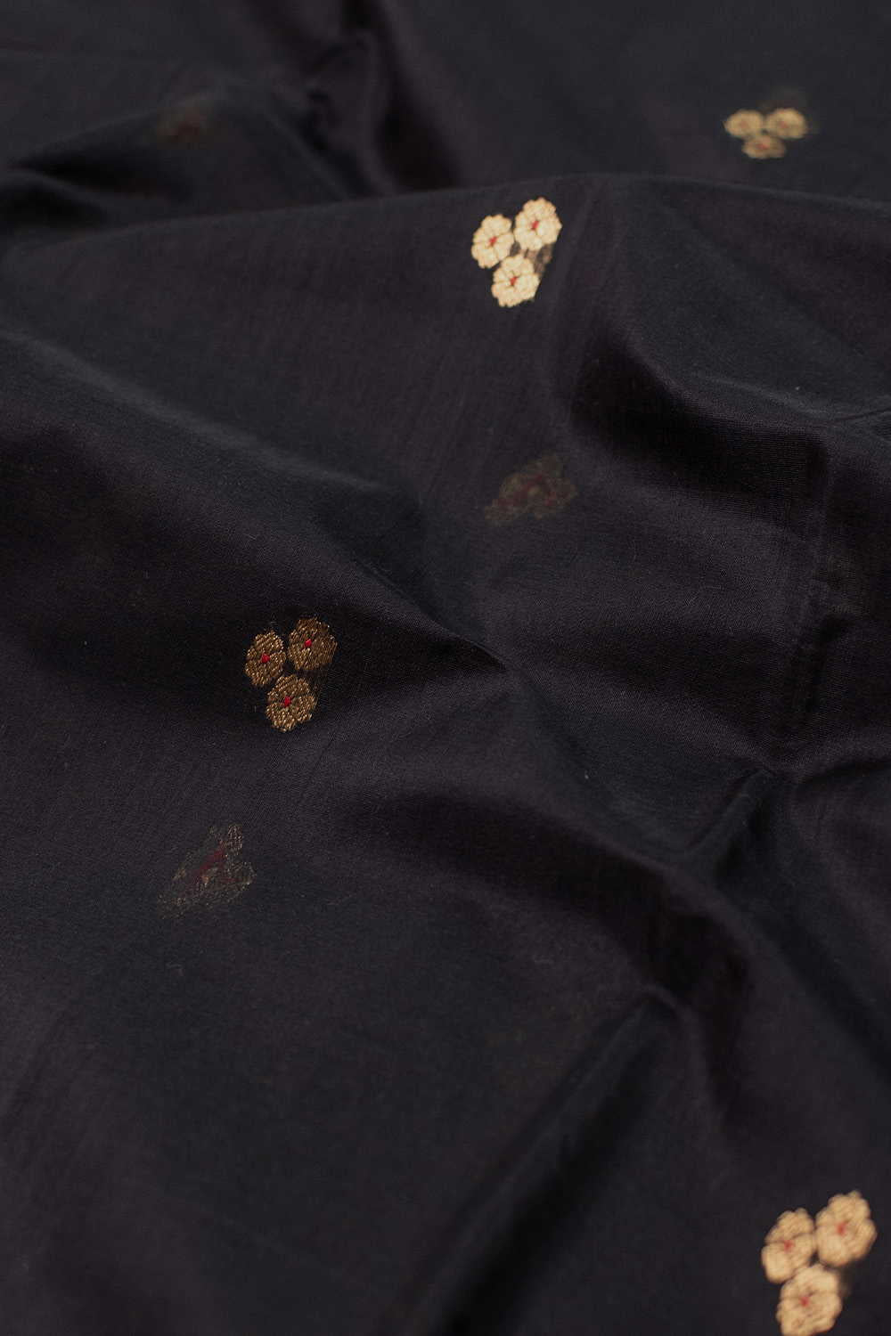 Black with Zari Butti Chanderi Silk Cotton Fabric - Image 4