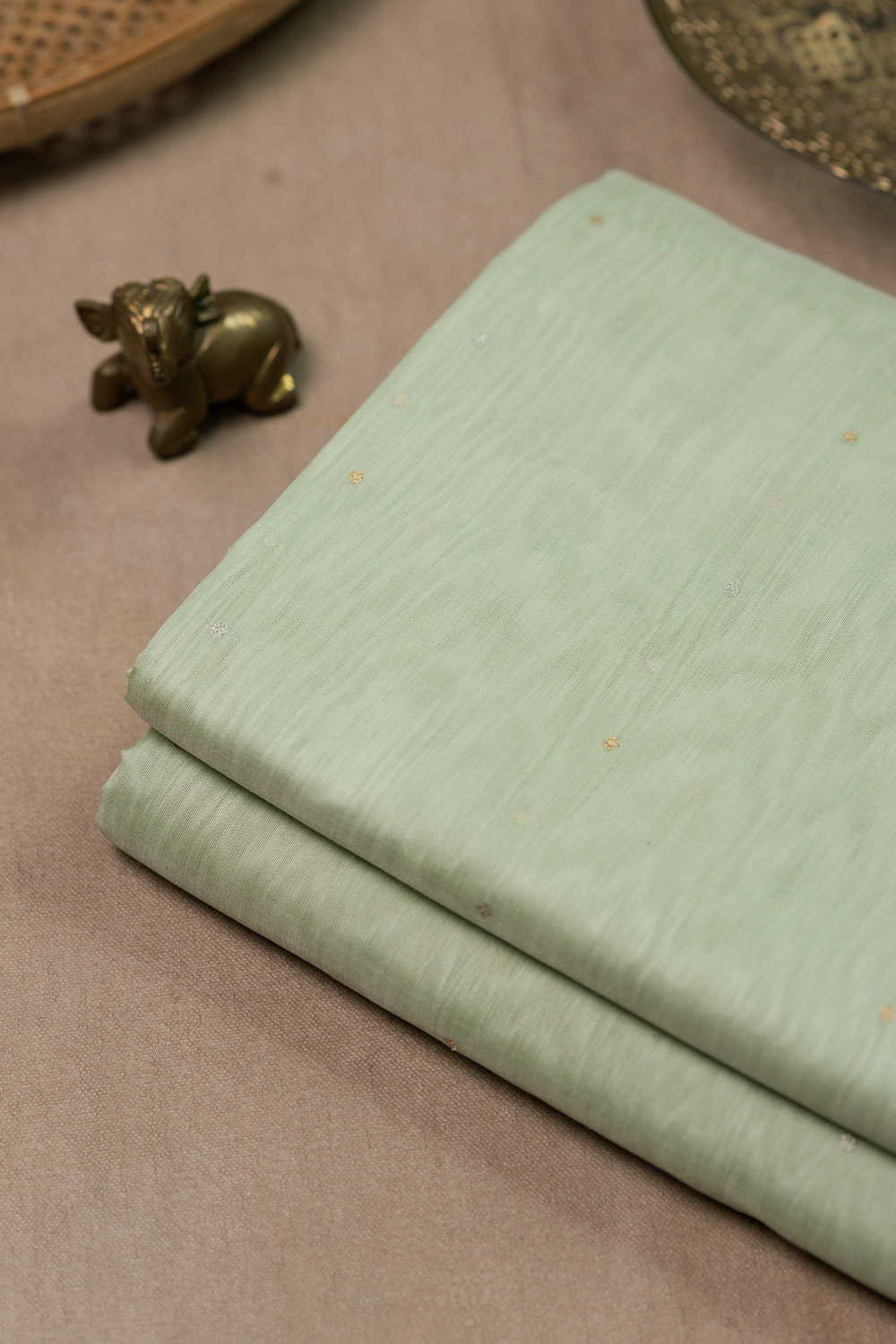 Soft Green with Tiny Butti Chanderi Silk Cotton Fabric