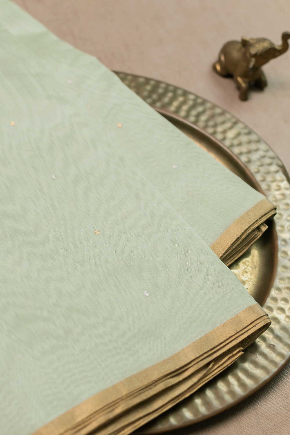 Soft Green with Tiny Butti Chanderi Silk Cotton Fabric - Image 2