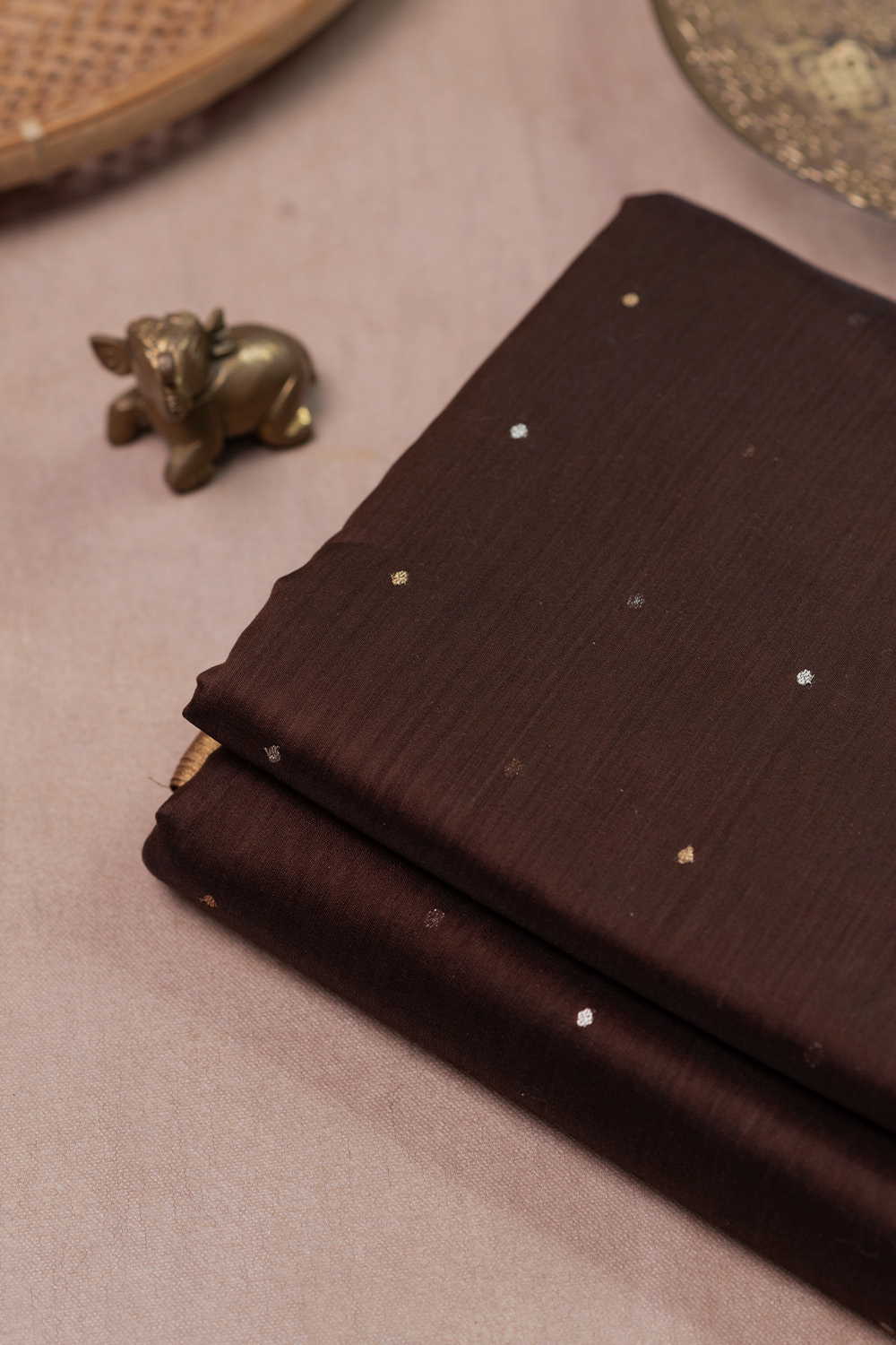 Dark Brown Chanderi Silk Cotton Fabric