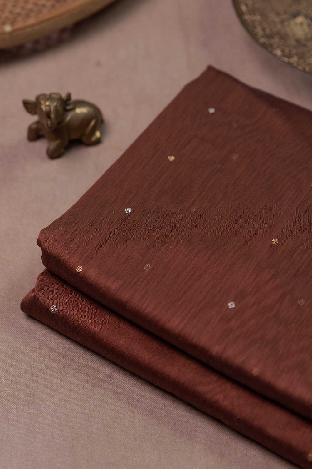 Zari Butti - Shade of Brown Chanderi Silk Cotton Fabric