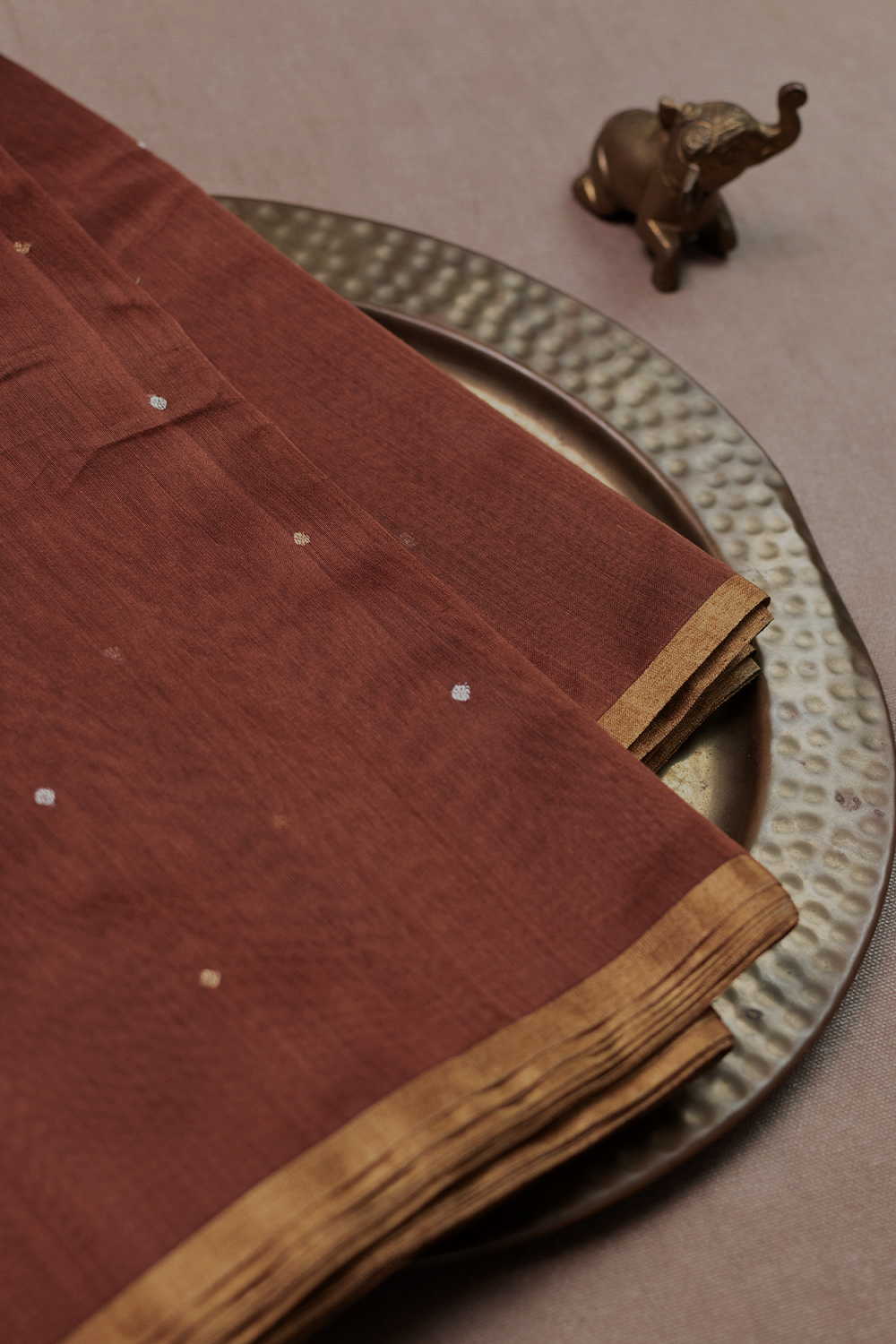 Zari Butti - Shade of Brown Chanderi Silk Cotton Fabric - Image 2