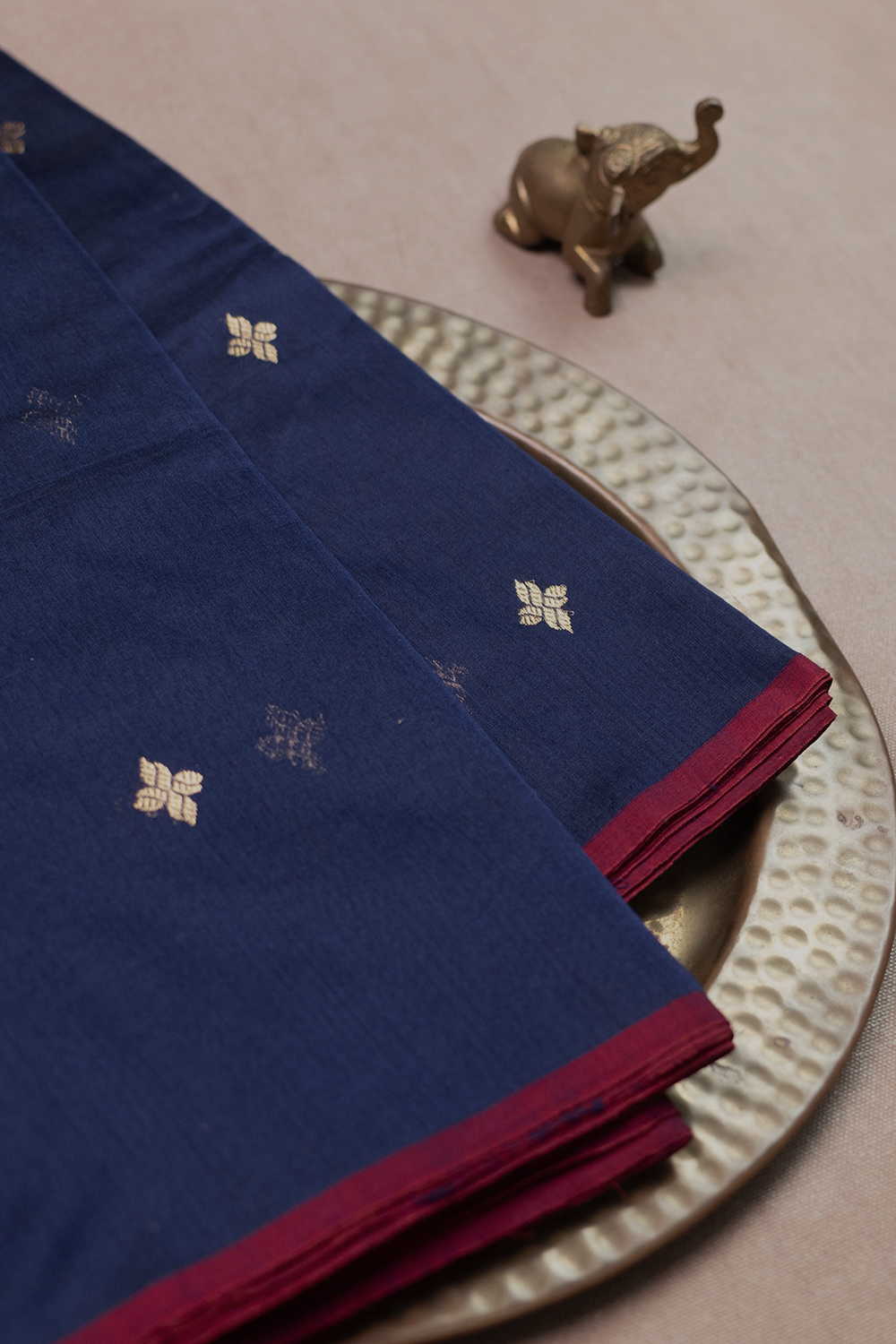 Deep Blue with Zari Buttas Chanderi Silk Cotton Fabric - Image 2