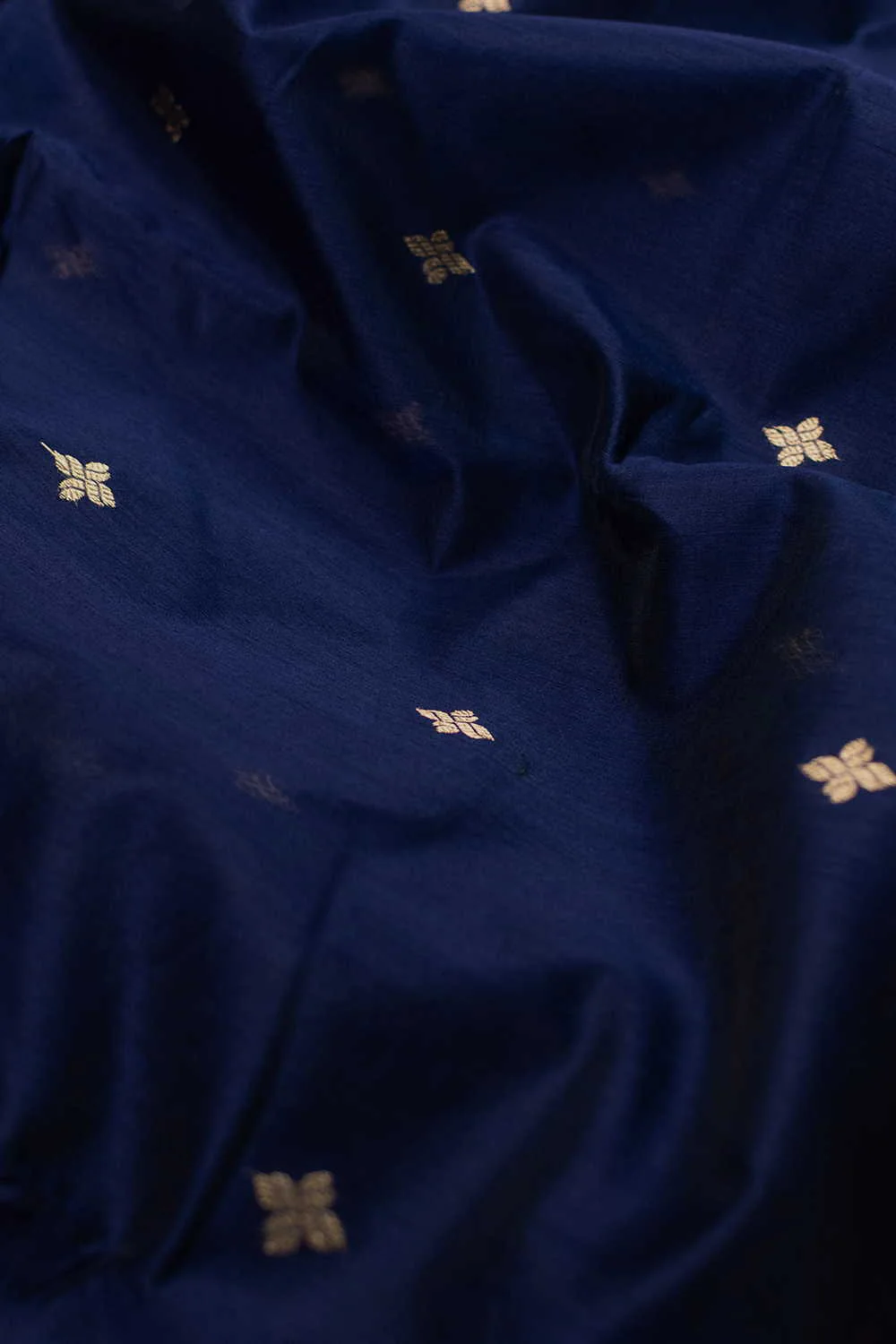 Deep Blue with Zari Buttas Chanderi Silk Cotton Fabric - Image 4