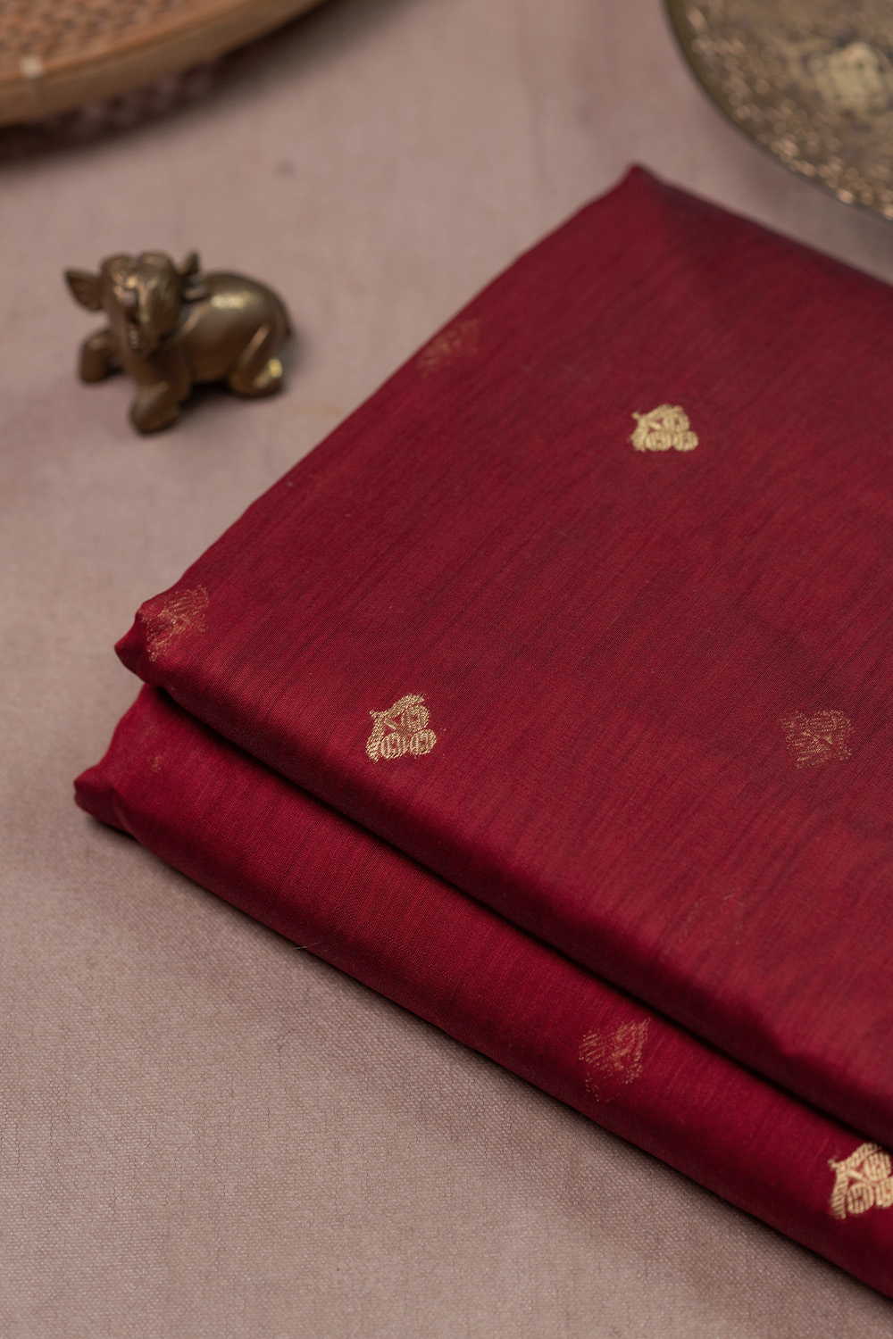 Maroon with Zari Buttas Chanderi Silk Cotton Fabric