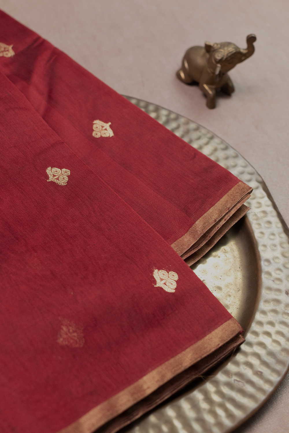 Maroon with Zari Buttas Chanderi Silk Cotton Fabric - Image 2