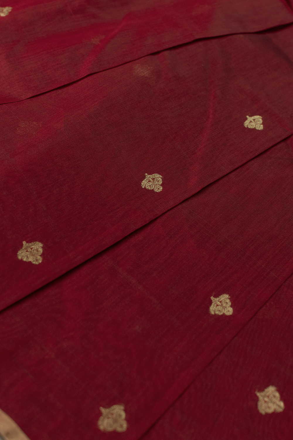 Maroon with Zari Buttas Chanderi Silk Cotton Fabric - Image 3