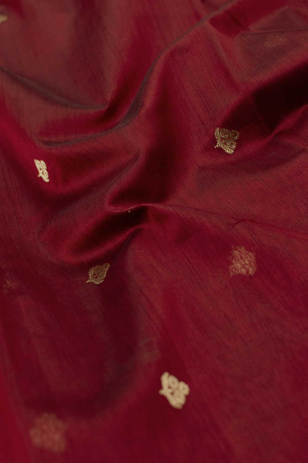 Maroon with Zari Buttas Chanderi Silk Cotton Fabric - Image 4