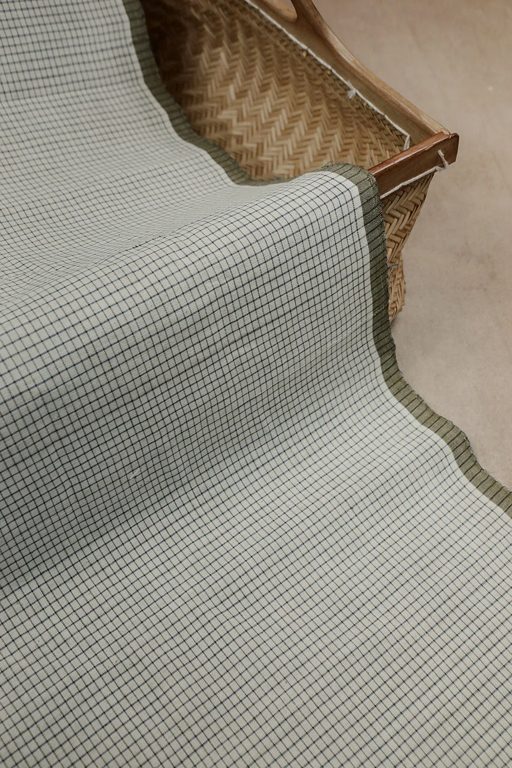Off-White Handwoven Cotton Dhoti with Checkered Handspun Fabric - Image 4