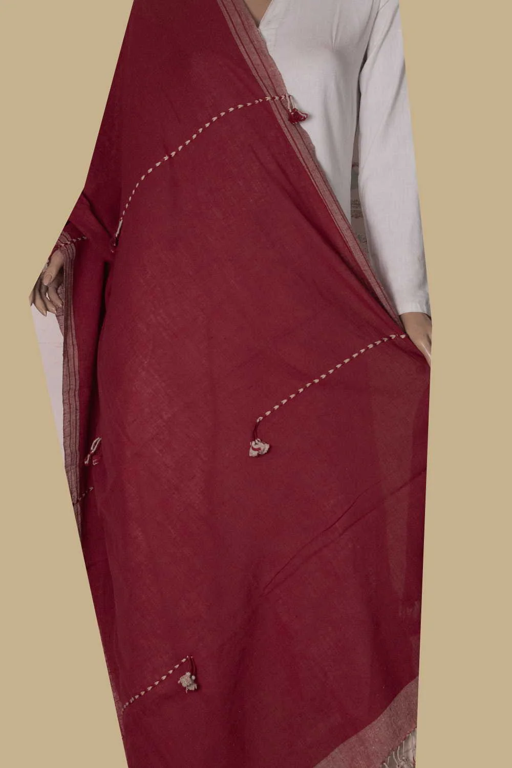 Maroon Bhujodi Cotton Dupatta