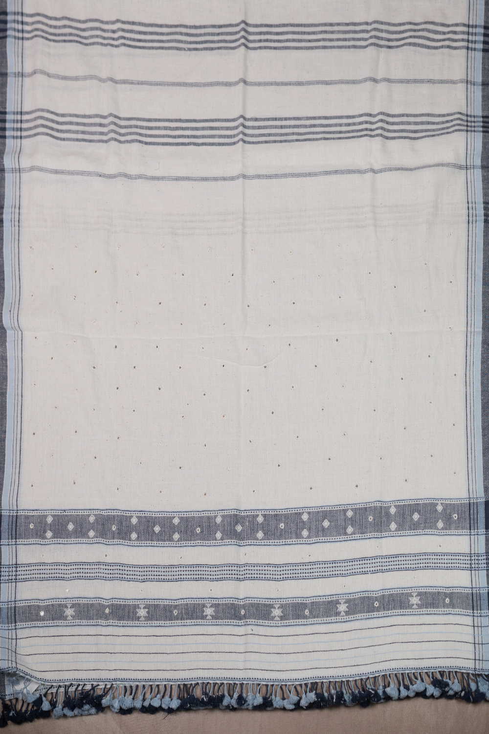 Hand Embroidered Mirror Work on Cream Bhujodi Cotton Dupatta - Image 2