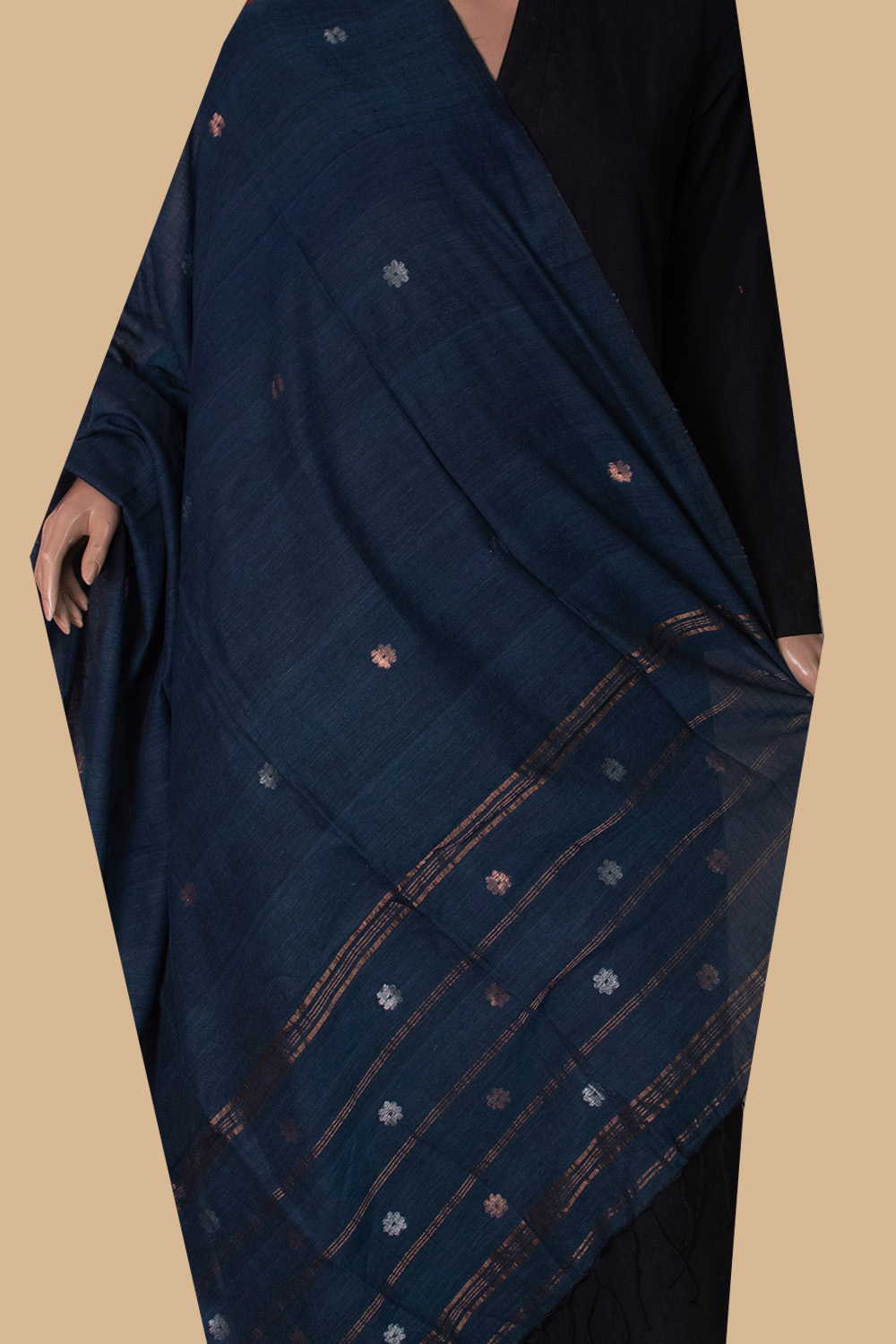 Floral Butta - Azure Blue Jamdani Cotton Dupatta