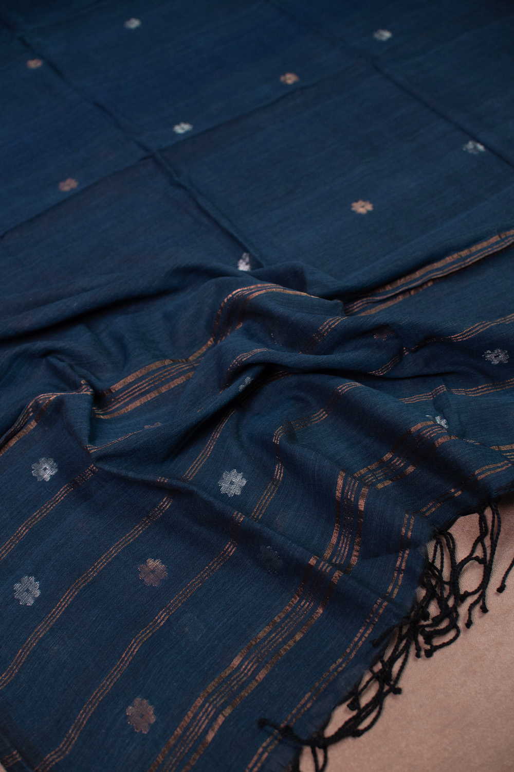 Floral Butta - Azure Blue Jamdani Cotton Dupatta - Image 2
