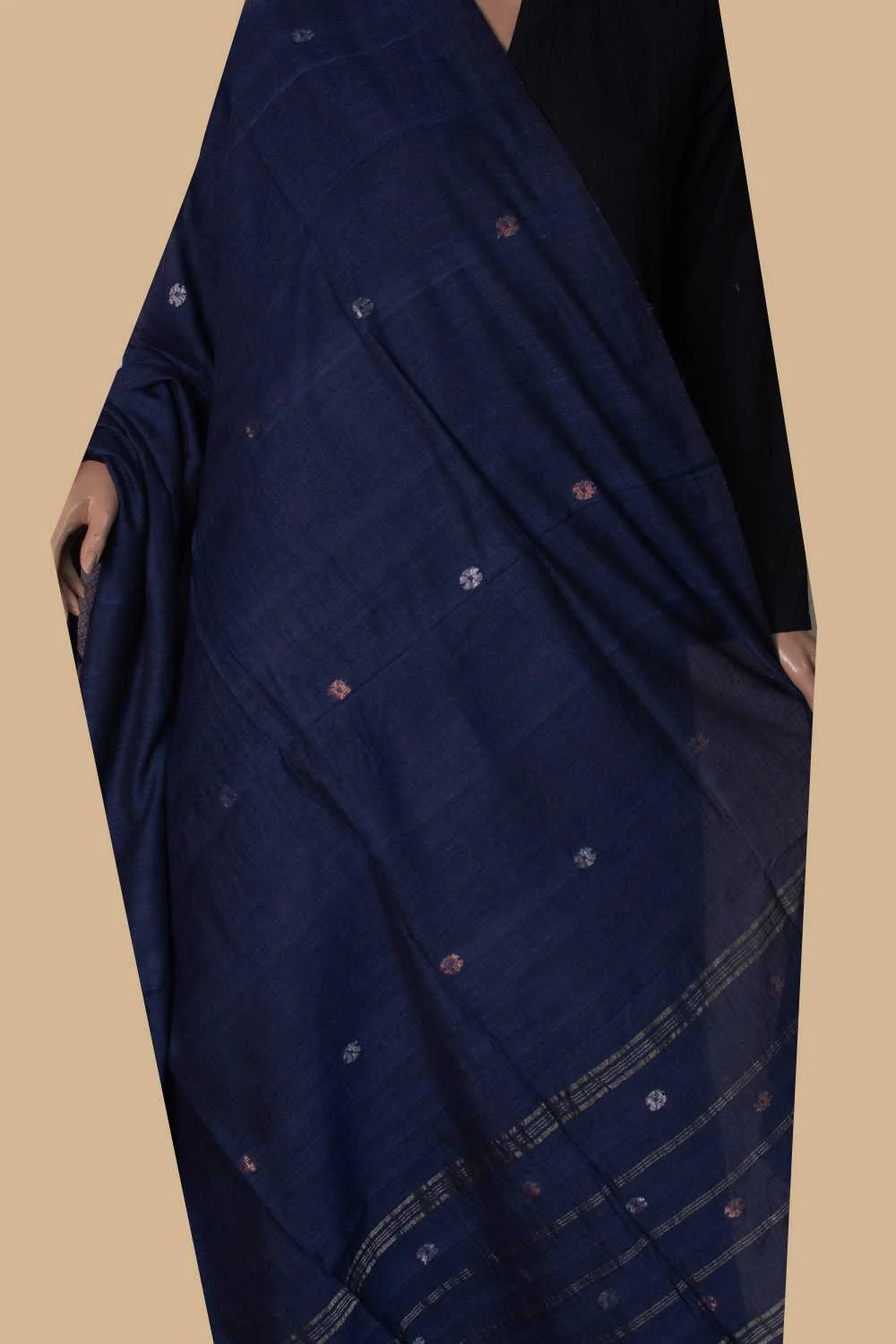 Midnidht Blue - Zari Butta Jamdani Cotton Dupatta
