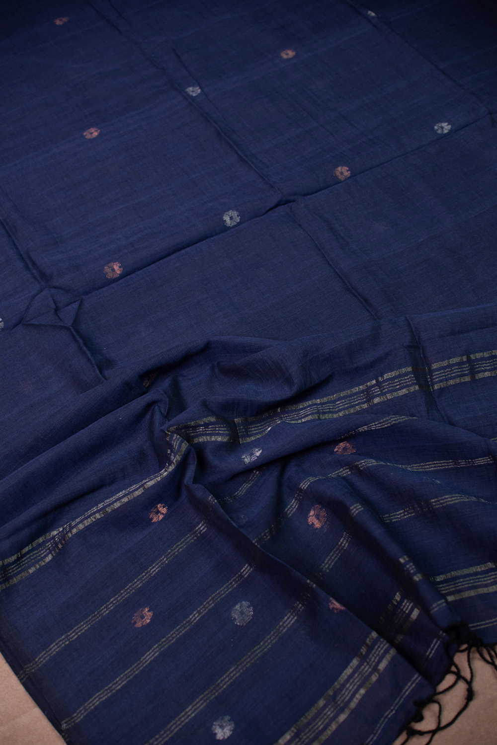 Midnidht Blue - Zari Butta Jamdani Cotton Dupatta - Image 2