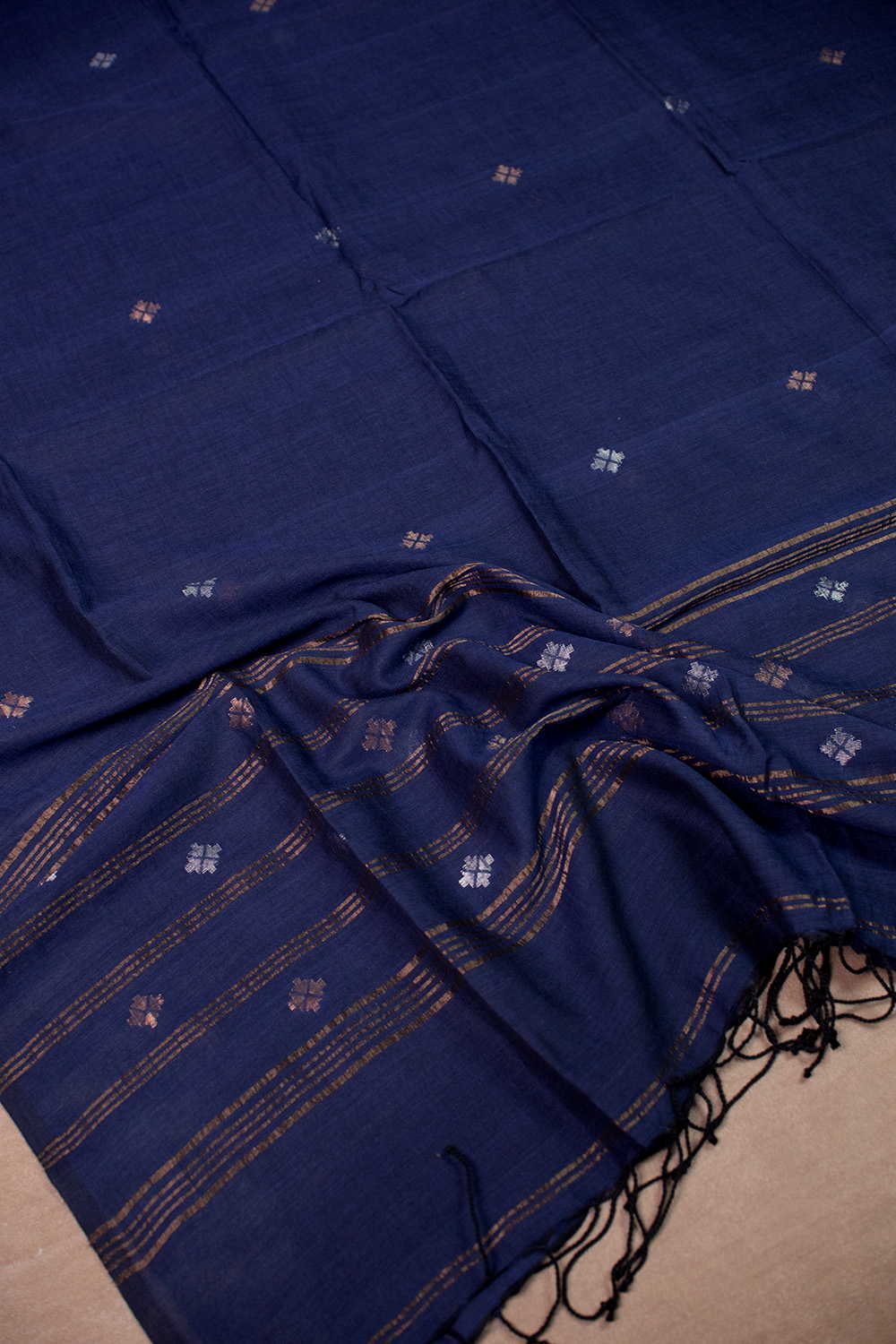 Deep Sea Blue Jamdani Cotton Dupatta - Image 3